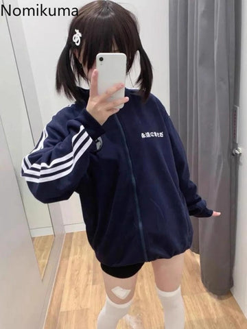 Sonicelife Preppy Style Women Hoodies Streetwear Cartoon Stand Neck Y2k Coats 2025 Ropa Mujer Casual Fashion Zipper Cute Sweatshirts Tops