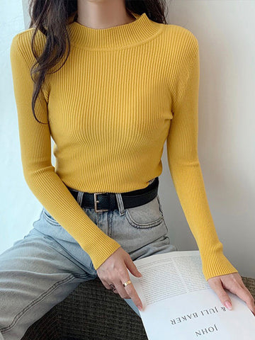 Black Friday Sonicelife Knitted Solid Slim Turtleneck Women Casual Simple Elastic Thin Pullover Sweaters Lady Korean Autumn Chic Daily Basic Knitwear