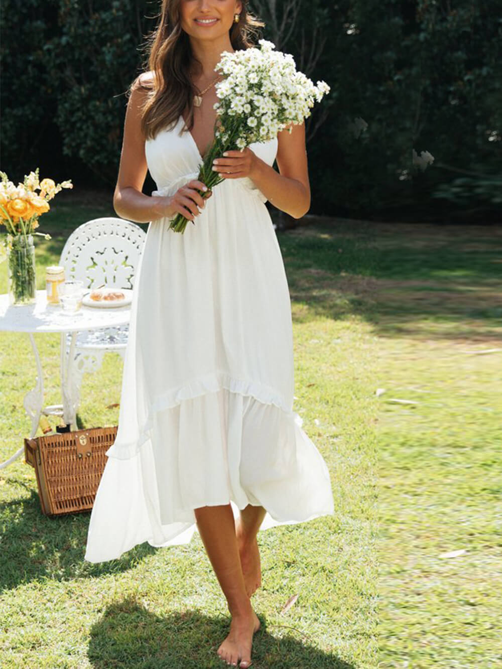 Sonicelife hoco dresses-Chiffon Ruffle Midi Dress
