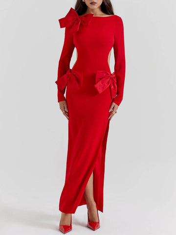 Sonicelife-Red Bow Maxi Dress