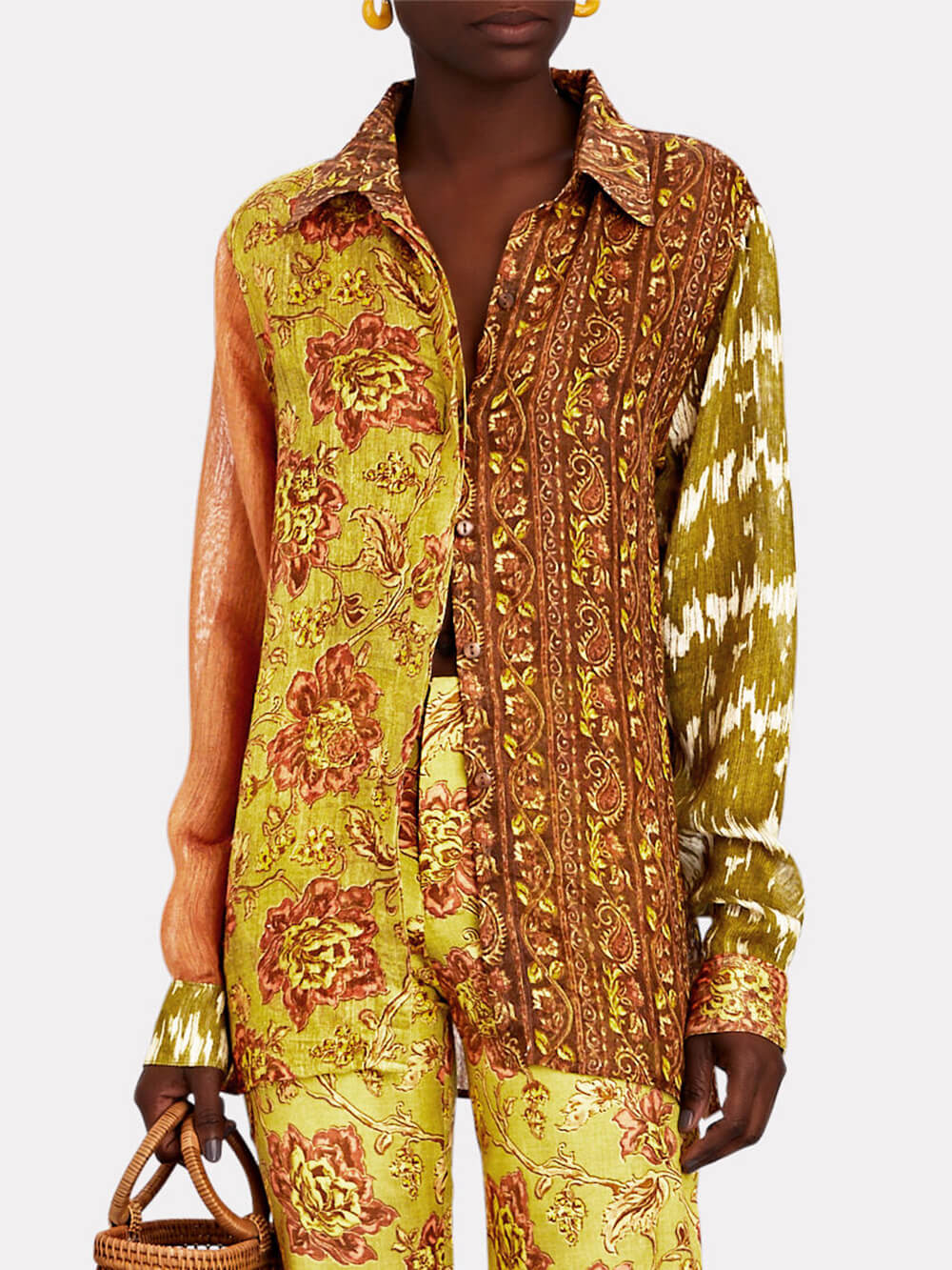 Sonicelife-Unique Cliff Recycled Ethnic Print Button Top