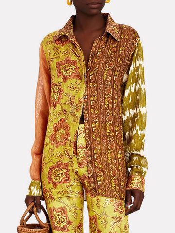 Sonicelife-Unique Cliff Recycled Ethnic Print Button Top