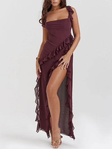 Sonicelife-Mulberry Ruffle Maxi Dress