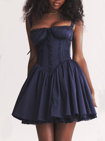 Sonicelife hoco dresses-French Navy Corset Mini Dress