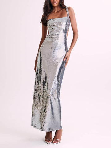 Sonicelife-Sequin Cut Out Maxi Dress