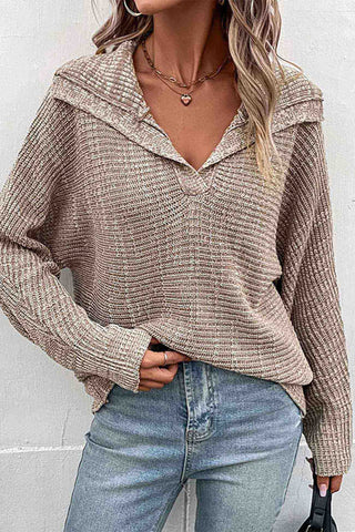 Sonicelife Khaki Lapel Long Sleeve Sweater
