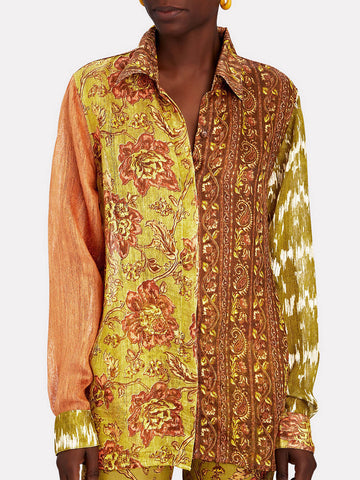 Sonicelife-Unique Cliff Recycled Ethnic Print Button Top