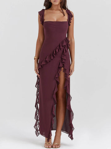 Sonicelife-Mulberry Ruffle Maxi Dress