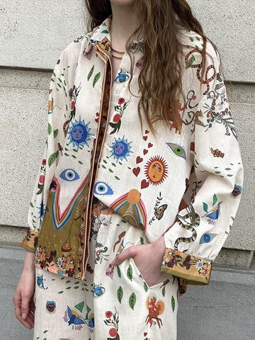 Sonicelife-Featured Ethnic Print Loose Oversized Blouses