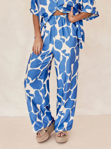 Sonicelife-Striped Patterned Blue And White Printed Baggy Pants