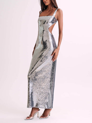 Sonicelife-Sequin Cut Out Maxi Dress