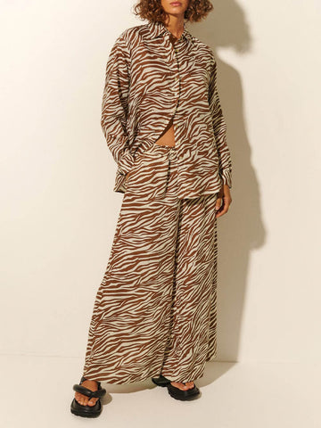 Sonicelife-Button Open Collar Loose Zebra Print Shirt