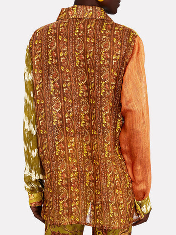 Sonicelife-Unique Cliff Recycled Ethnic Print Button Top