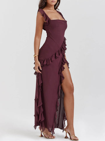 Sonicelife-Mulberry Ruffle Maxi Dress