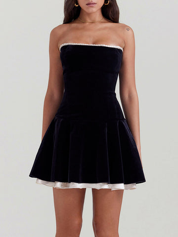 Sonicelife-Black Velvet Strapless Dress