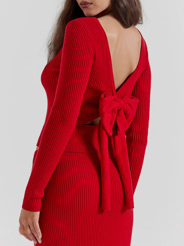 Sonicelife-Scarlet Cashmere Blend Bow Sweater