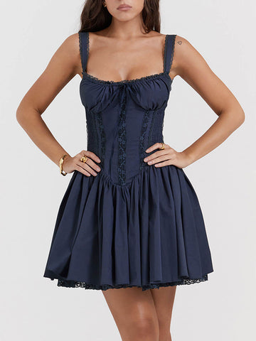 Sonicelife hoco dresses-French Navy Corset Mini Dress