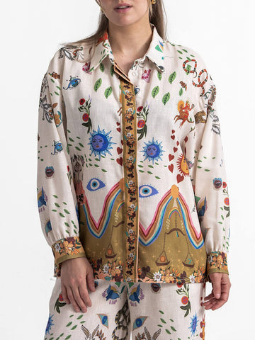 Sonicelife-Featured Ethnic Print Loose Oversized Blouses