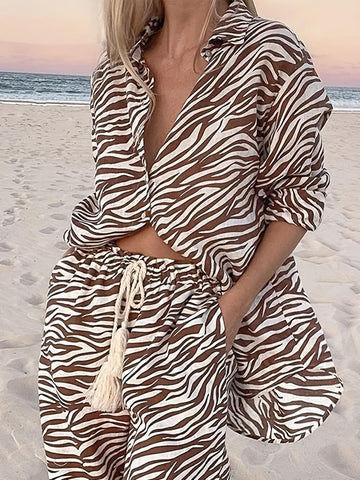 Sonicelife-Button Open Collar Loose Zebra Print Shirt