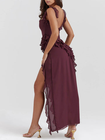 Sonicelife-Mulberry Ruffle Maxi Dress