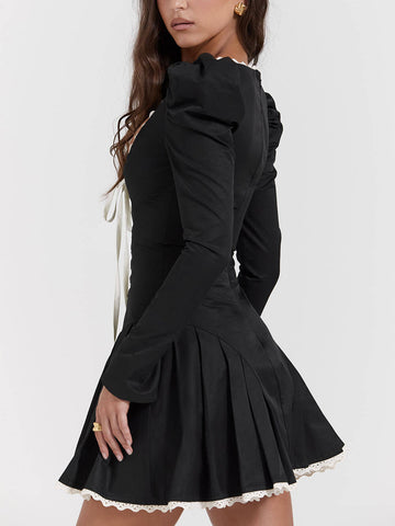 Sonicelife-Black&Cream Pleated Mini Dress