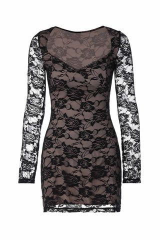 Sonicelife hoco dresses Lace Cutout Long Sleeve Mini Dress