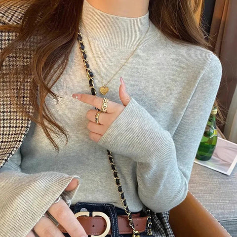 Sonicelife Turtleneck Sweater Women Fashion New Stretch Basic Tops Knitted Pullovers Long Sleeve Bottoming Jumper Ladies Sweater New