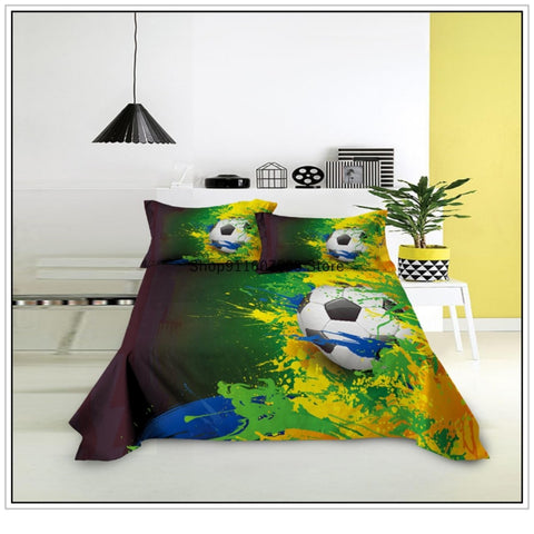 Sonicelife Kids Football Bed Sheet Set Sport Game Soccer Printing Bedding ForBoys Soft Polyester Bed Flat Sheet With Pillowcase