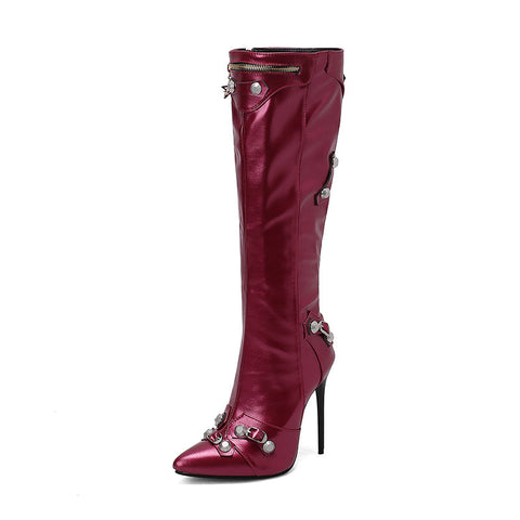 thanksgiving outfit Sonicelife Sexy Women Long Boots Pointed Toe Stiletto 12cm Decoration 46 47 48 Female Knee High Booties