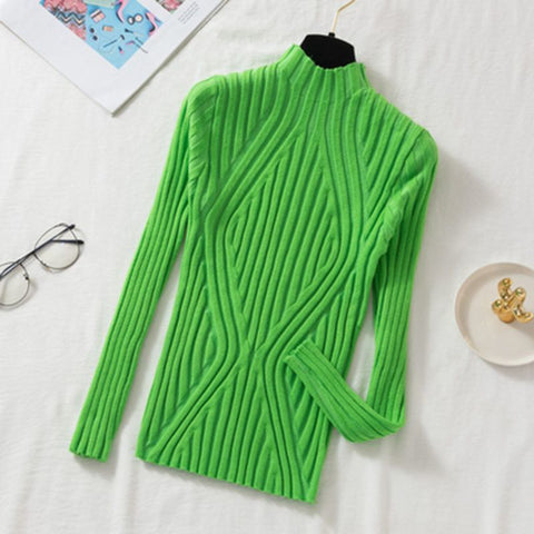 Black Friday Sonicelife Pit Stripe Knit Sweater Women Korean Fall Winter Fashion Slim Elegant Solid Half High Collar Long Sleeve Pullover Basic Chic Top