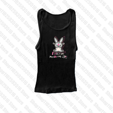 Sonicelife trashy Y2k Clothes Crop Top Women Harajuku T Shirts Gothic Cute rabbit Print Harajuku Streetwear Graphic Slim Tee Kawaii Summer