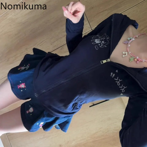 Sonicelife Japanese Hoodies 2025 Women Clothing Y2k Tops Cat's Ears Hooded Long Sleeve Coat Ropa Mujer Casual Fashion Anime Sweatshirts