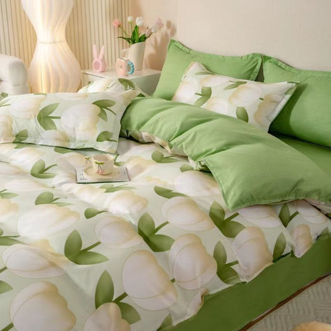 Sonicelife Nordic Yellow Solid Color Bedding Set Flat Bed Sheet Duvet Cover Single Double Full Queen King Bedclothes Ins Pure Bedroom Linen
