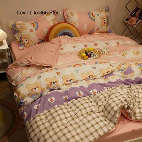 Sonicelife INS Blue And White Cow Stripe Cartoon Bedding Set Cute Animal Quilt Cover Soft High Quality Polyester Sheet Bedroom Decor