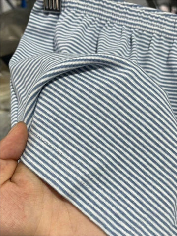Sonicelife Sexy Blue Striped Bra Shorts Set Women V-neck Slim Home Pajama 2 Piece Sets Sweet Cute Cotton Bras with Straight Sweatshorts New