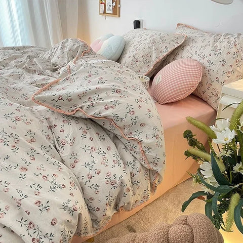 Sonicelife Floral Dream Bedding Set Soft Cotton Duvet Cover Queen King Size Pillowcase Bed Linens