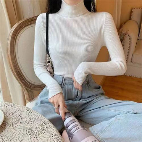 Sonicelife Simple Turtleneck Sweater Women Winter Basic Elastic Slim Knit Jumper Ladies Fall Long Sleeve Female Pullover Top New