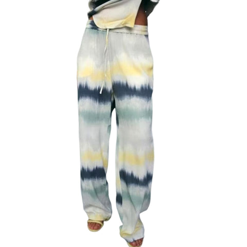 Sonicelife Women's Tie Dyed Printed Sagging Shirt Casual Versatile Elastic Waist Straight Leg Wide Leg Pants New