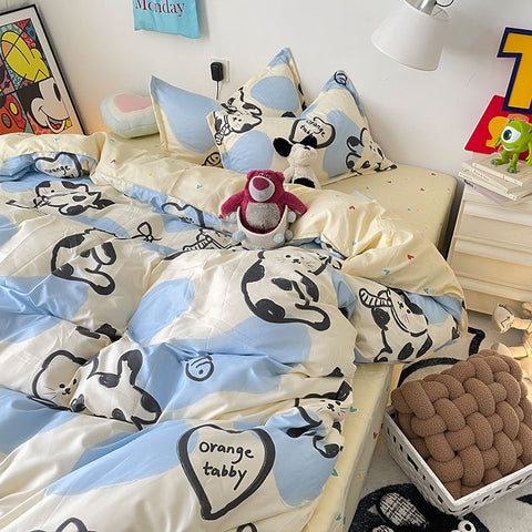 Sonicelife Ins Rabbit Bedding Set Fashion No Filler Korean Single Queen Size Duvet Cover Flat Sheet Pillowcases Cute Kids Adult Bed Linens