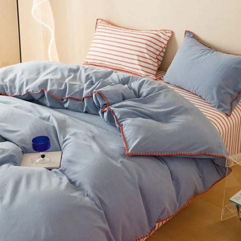 Sonicelife Ins Nordic Duvet Cover Set Quilt Set Korean Style Striped Bed Sheet Set For Girls Bedding Set For Bedroom