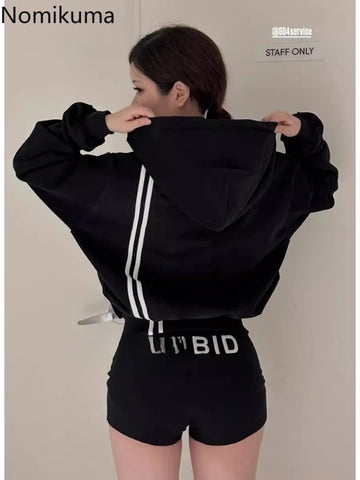Sonicelife Harajuku Black Hoodies Women Clothing 2025 Streetwear Fashion Y2k Coats Ropa Mujer Hooded Sweatshirts Casual Zipper Hoodie Tops