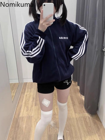 Sonicelife Preppy Style Women Hoodies Streetwear Cartoon Stand Neck Y2k Coats 2025 Ropa Mujer Casual Fashion Zipper Cute Sweatshirts Tops