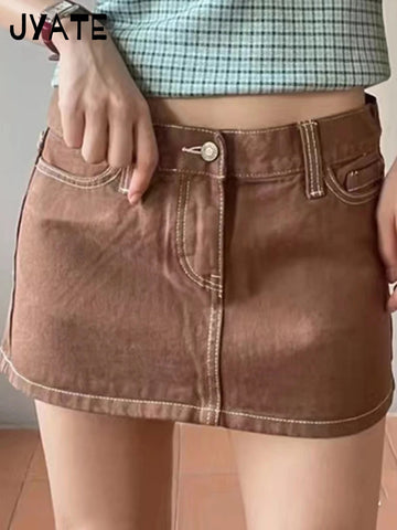 Sonicelife Vintage Denim Mini Cargo Skirts Women New Casual Slim Sexy Low Rise Drawstring Skirt American Retro Sweet Preppy Style Y2K Falda