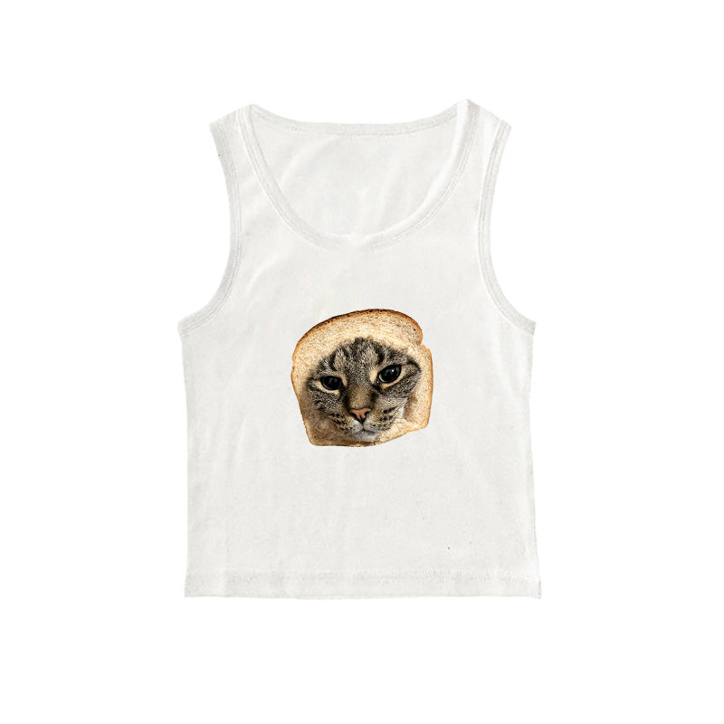 Sonicelife Cat pattern tank emo rock aesthetic cute grunge punk Y2K crop tops casual street style American Harajuku aesthetic women's tanks
