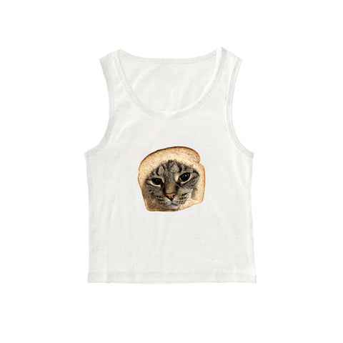 Sonicelife Cat pattern tank emo rock aesthetic cute grunge punk Y2K crop tops casual street style American Harajuku aesthetic women's tanks