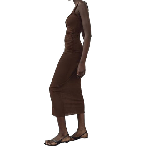 Sonicelife Women's Pleated Backless Dress Monochromatic Sexy Commuter Temperament Fashion New Monochromatic