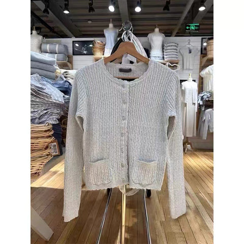 Sonicelife Gray Single Breasted Autumn Women Sweater Round Neck Solid Color Simpler Tops Woman Versatile Casual Knitting Pullovers New