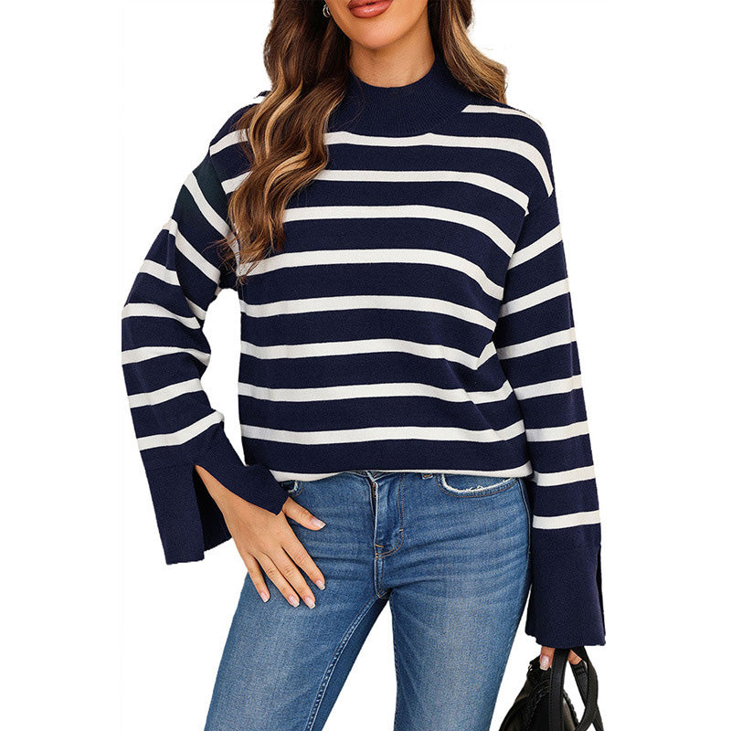 Black Friday Sonicelife Casual Striped Turtleneck Sweater Women Knitted Loose Long Sleeve Thin Pullover Sweaters Female Autumn Chic All-matching Outwear