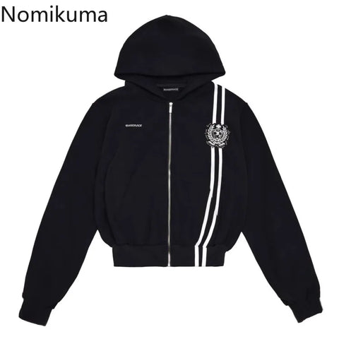 Sonicelife Harajuku Black Hoodies Women Clothing 2025 Streetwear Fashion Y2k Coats Ropa Mujer Hooded Sweatshirts Casual Zipper Hoodie Tops