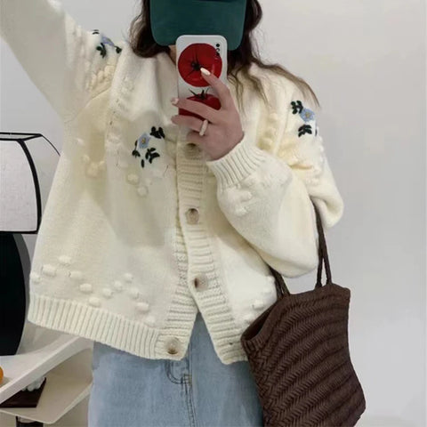 christmas outfit Sonicelife Autumn warm long sleeve knitted cardigan flower embroidery sweater women casual single breasted sweater coat women clothing y2k